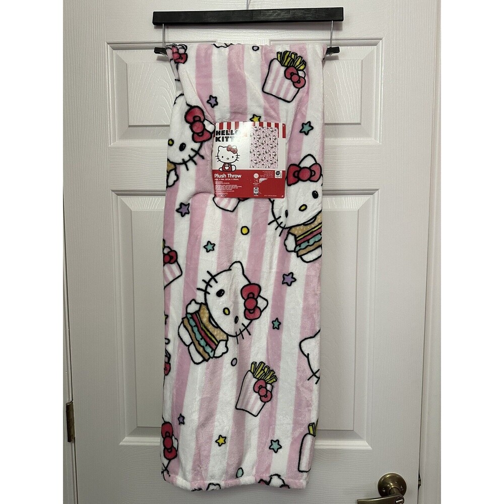 Hello Kitty Burger French Fries Shake Drink Pink White 50 x 70" Throw Blanket